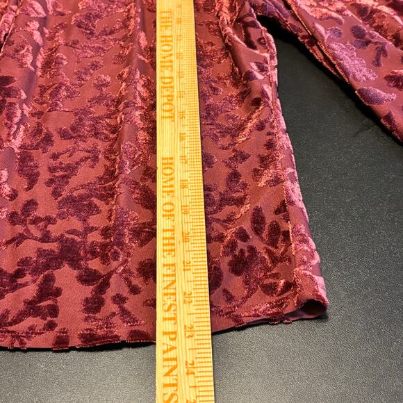 Maurices Velvet Floral Burnout Mock Neck Blouse Burgundy Maroon Women’s Large - Picture 5 of 6